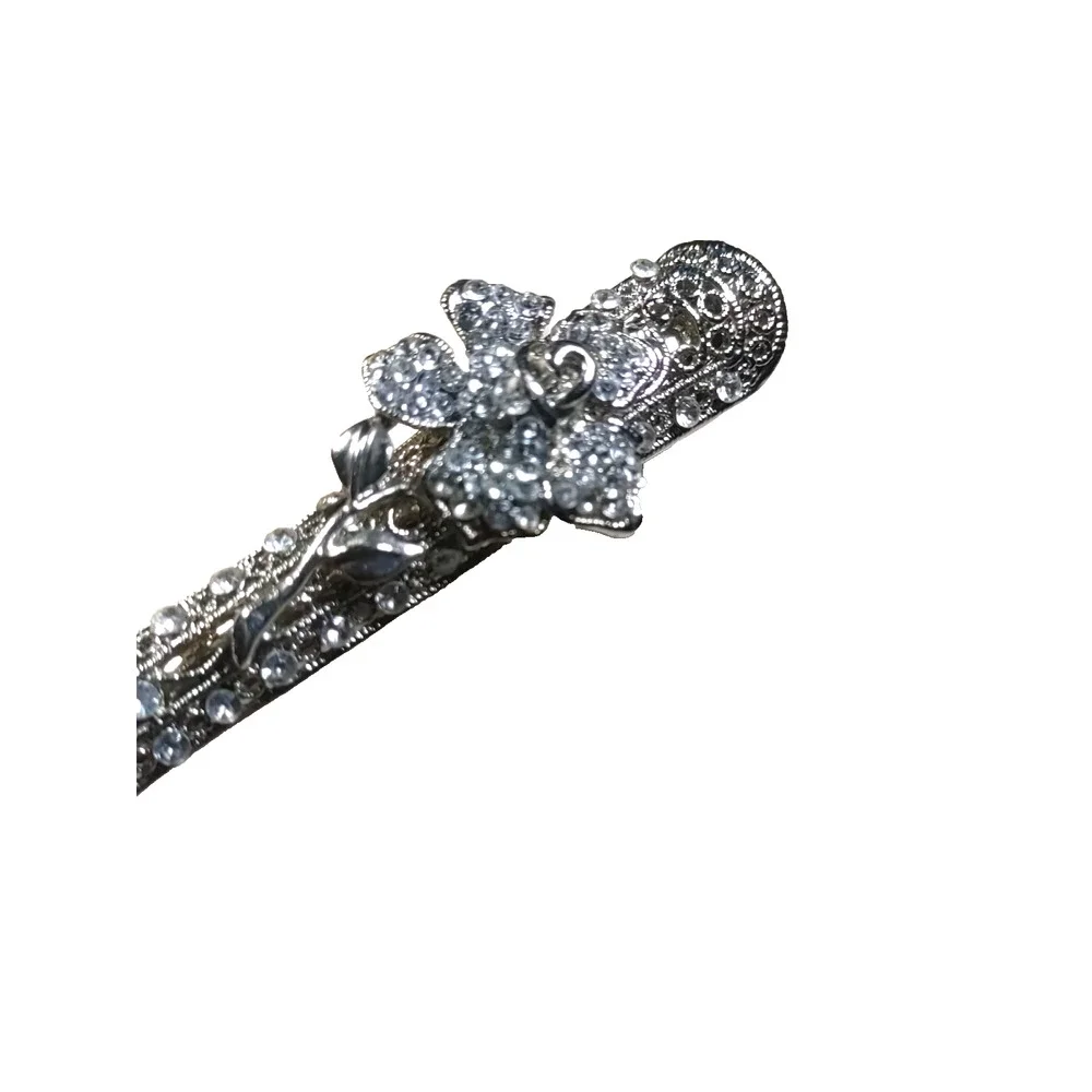 Hair Clip Barrette Silver Tone Rose Rhinestone Elegant Feminine
